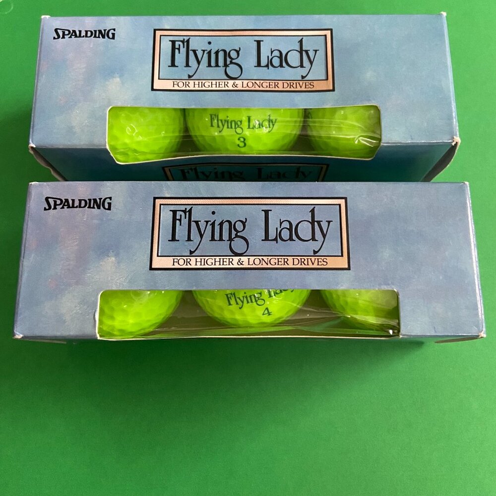 Spalding "Flying Lady" Neon Green Golf Balls (2 Pks x 3 Balls/pk = 6 Balls) NEW